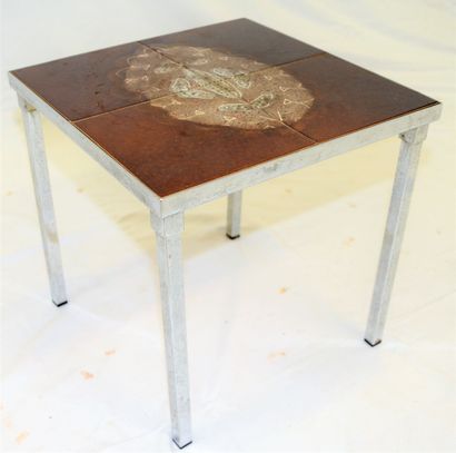 null Vintage ceramic coffee table from Vallauris, 24 tiles signed RORI on a metal...