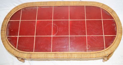 null Table basse en rotin, plateau en carreaux de céramique, Longueur: 115 cm, hauteur:...
