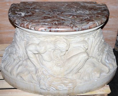 null French stone base, surmounted by a marble, representing Neptune coming out of...