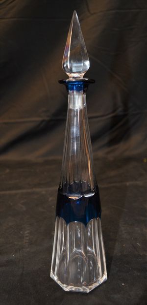 null 
Cristallerie Saint Louis: carafe with liqueur in cut crystal doubled blue....