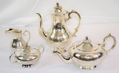  Service à thé en métal argenté, 4 pièces.