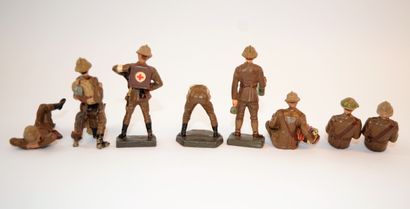 null 
LINEOL (8): groupe de 8 figurines en composition, armée Belge, soldats au bivouac,...