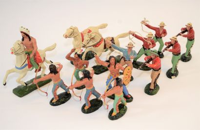 Lot de 14 figurines en composition, Cow-boys...