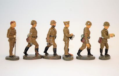 null ELASTOLIN (6): groupe de 6 figurines en composition, armée Belge. Bon état ...
