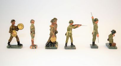 null DURSO (6) ensemble de 6 figurines en composition, soldats Belges, dont un signaleur,...