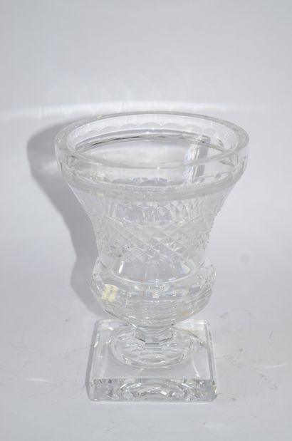 VAL ST LAMBERT VAL st LAMBERT, white cut crystal vase, ht. 25.5cm, signed in cursive...