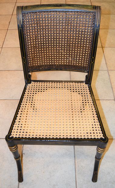null Ensemble de 6 chaises et 4 fauteuils cannés Napoléon III. (Restaurations et...
