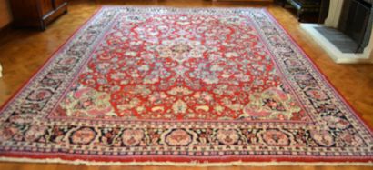 TAPIS LARGE oriental carpet with red background, Tebriz, 415x330cm