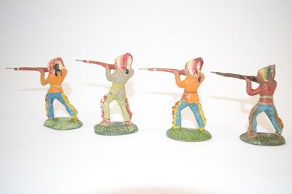 null SOLIDO: ensemble de 8 figurines en composition de Cow-boys et d'Indiens, circa...