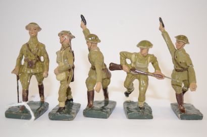 null DURSO: ensemble de 5 soldats Anglais en composition: 3 officiers,1 lanceur de...