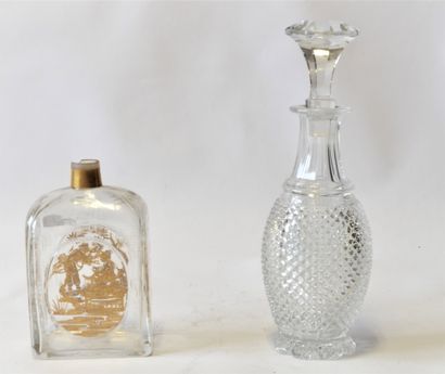 null (2) crystal decanters: one decanter in Vonèche with diamond point decoration...