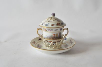 MEISSEN 
MEISSEN, hard porcelain cup and saucer, cup with two rocaille handles, secondary...