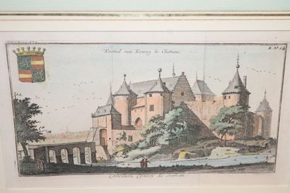  Lithographie du château de Corroy-le Château, commune de Gembloux, début XVIIIème...