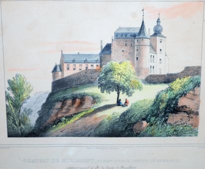  Lithographie du château de Mielmont (canton de Gembloux) par A. Wasse et Lauteps,...