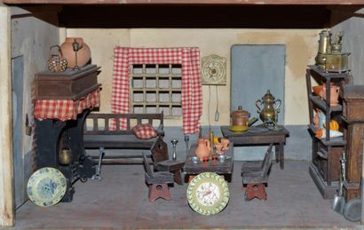 null Maison de poupée en bois peint, fabrication Hollandaise (début XXème), modèle...