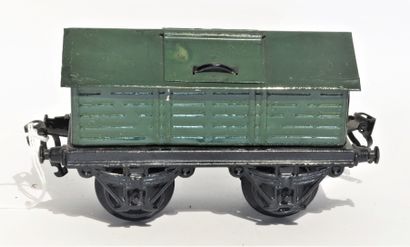KRAUSS KRAUSS écart O wagon benne couvert, deux axes, peint en vert, 15.5cm, bon...