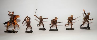 LINEOL LINEOL : ensemble de 5 soldats Belges à l'assaut, dont 1 cavalier sonnant...