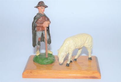 DURSO DURSO: Souvenir "Berger et son mouton" on wooden base. Sold in Laroche en Ardenne,...