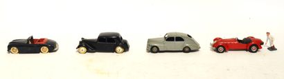 null (4) 1/43 cars + one meccano
DINKY FRANCE
- Peugeot 203 grey (G-) - 24N Citroen...