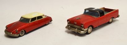 null (2) véhicules automobiles
- Bandai Citroen DD 19, tôle rouge et jaune, friction,...