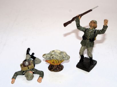 LINEOL LINEOL : 2 soldats Allemands face à une explosion d'obus, en composition....