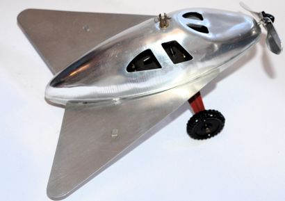 null J F France : avion mouche mécanique en aluminium, longueur: 23 cm, envergure:...
