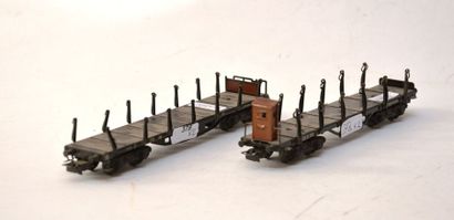 null MÄRKLIN (2) wagons de marchandises à rangers (1950), 4 axes, attelage 5:

 -...
