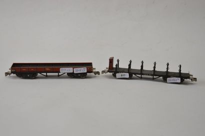 null MÄRKLIN (2) 391,/2e version (1938) , wagon plat 4 axes, brun, et 392/2 version,...