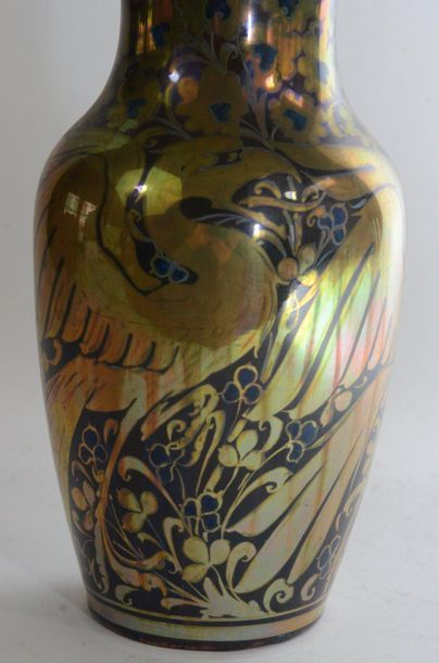 null Vase en grès vernissé français décor floral stylisé, ht 23cm

