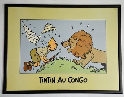 null 2 sérigraphies ‘Tintin au Congo’ + ‘Le lotus bleu’ - Sous cadre - TBE+. 63 X...