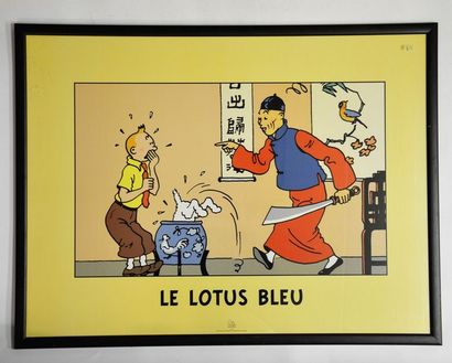 null 2 sérigraphies ‘Tintin au Congo’ + ‘Le lotus bleu’ - Sous cadre - TBE+. 63 X...