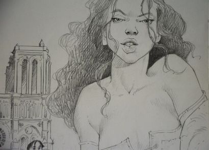 null Superbe dessin original "La Esmeralda" par Jean-Marc Stalner. Crayonné à la...