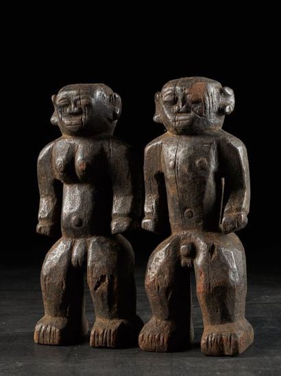 null Statue couple d'ancêtres Montol, Nigéria, 1ere moitié XXeme siècle - Interbellum,...