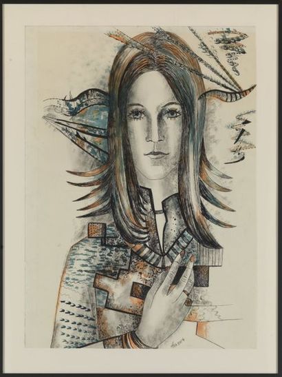 null Dessin original "Portrait de femme" par Akarova Marguerite (1904-1999), XXeme...