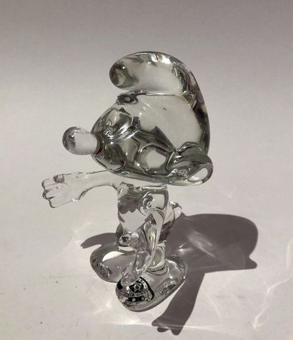 null Peyo/Val: rare sculpture d'un Schtroumpf en cristal. Ce modèle fût crée à l'ocassion...