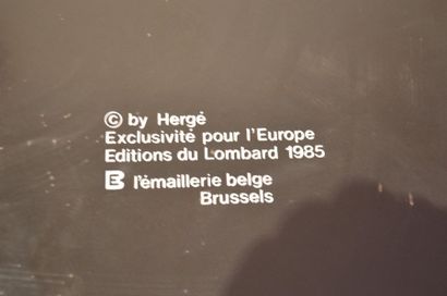 null Hergé/Tintin: plaque émaillé tirée de l'album "On a marché sur la lune" planche...