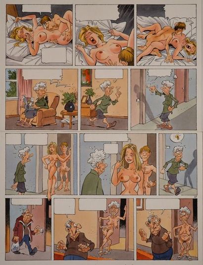 null Gursel Gurcan: "Conseil de femmes" . Jolie planche originale couleur illustrant...