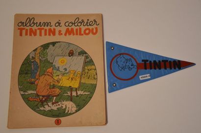 null Ensemble de 2 lots. Un fanion bleu à l'éfigie de Tintin et Milou. Créé pour...