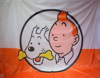 null Drapeau Walibi/Tintin: rarissime drapeau en toile aux couleurs blanches et orange...