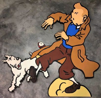 null Tintin: Panneau en bois décoratif peint, représentant Tintin et Milou. A suspendre...