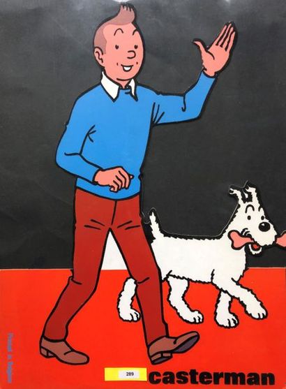 null Tintin: rare PLV représentant Tintin et Milou en carton et feutrine datant des...