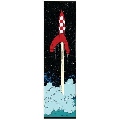 null Hergé/Tintin: importante et rare plaque émaillée illustrant la fusée au décollage....