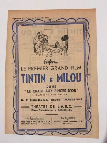 null «Le premier grand film Tintin et Milou». Feuille volante annonçant le premier...