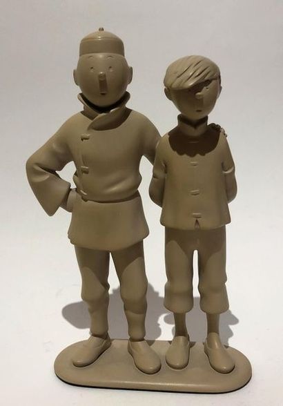 null Tintin/Regout: rare sculpture représentant Tintin et Tchang posant pour la photo,...