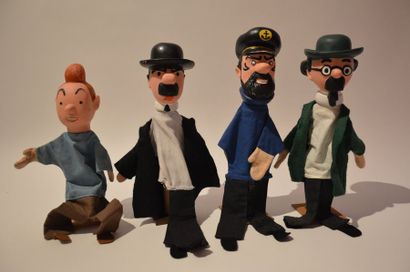 null Tintin: rare ensemble de 4 marionnettes de Tintin, Haddock, Tournesol et Dupond....