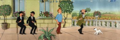 null Tintin/Belvision: décors peint de la térasse du château de Moulinsart, agrémenté...