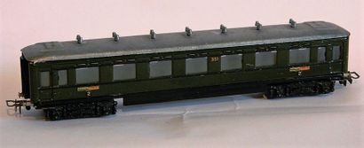 null MÄRKLIN 351/5 (1947) voiture-voyageurs, 2e classe, vert, 22.5cm, "Raucher nich/...