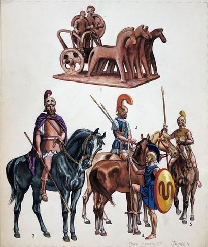 null Funcken/Le costume et les armes. Dessin original illustrant des soldats de cavalerie...
