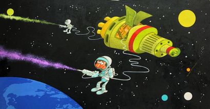null Salvérius/Journal de Spirou. Illustration originale représentants 2 astronautes...