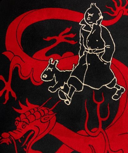null Tintin/Axis: rare tapis en laine illustrant Tintin et Milou avec le dragon rouge...